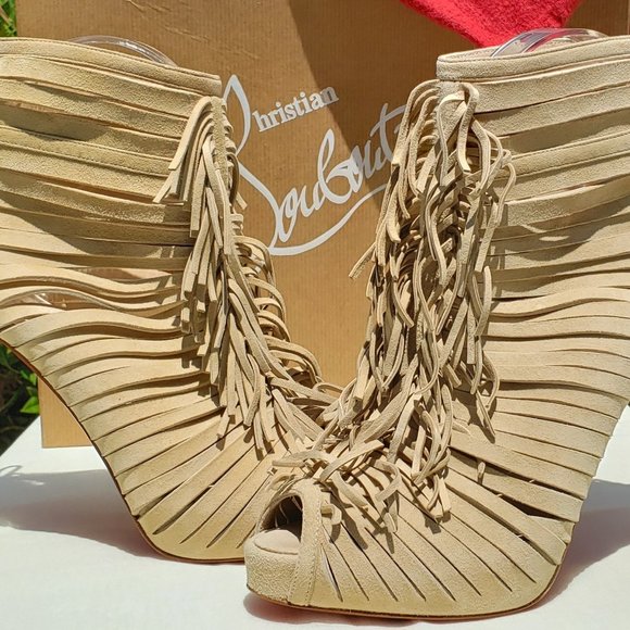 Christian Louboutin Open Toe Beige Suede Boots Size 40 EU/ 10 US - Picture 4 of 16